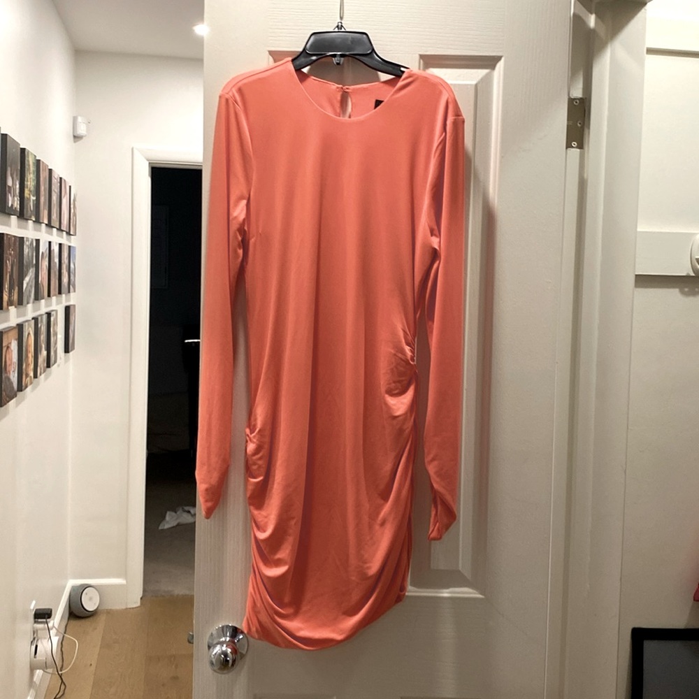 Michael Costello x Revolve Hot Pink, rouched dress, M. Worn 1x and pro cleaned